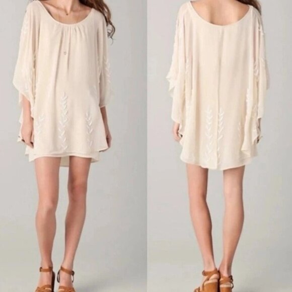 Free People Beaded Mini Cape Dress Tunic Boho Flowy Sheer Overlay Size XS - Picture 10 of 10